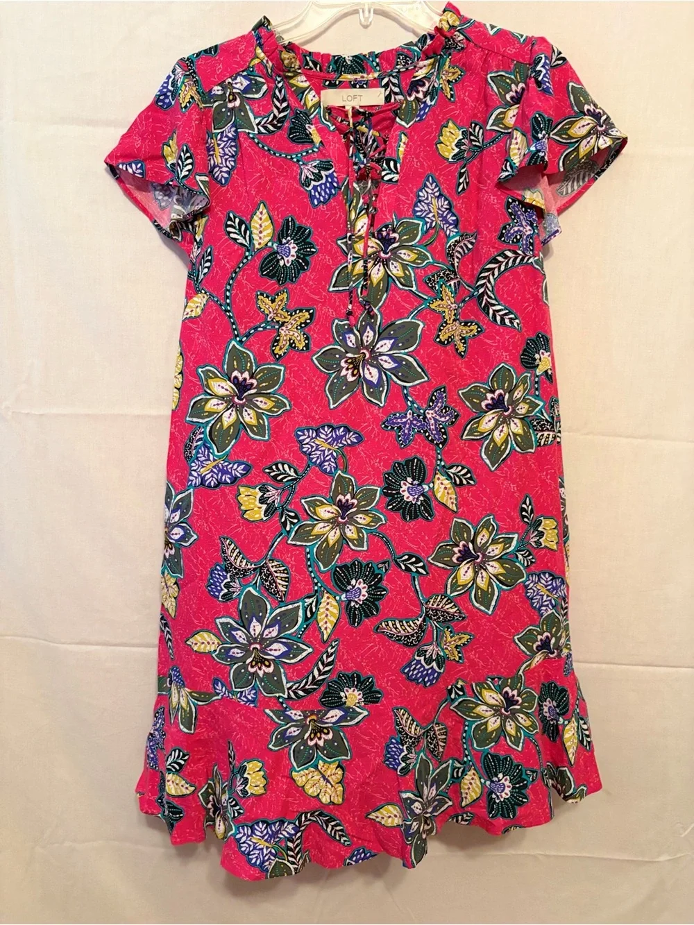 LOFT Women’s Pink Floral Short-Sleeve Dress